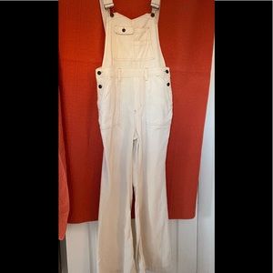 Free People Ivory Corduroy Flare Leg Overalls 25